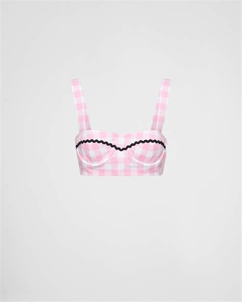 prada bralette top|Pink/black Gingham check bralette top .